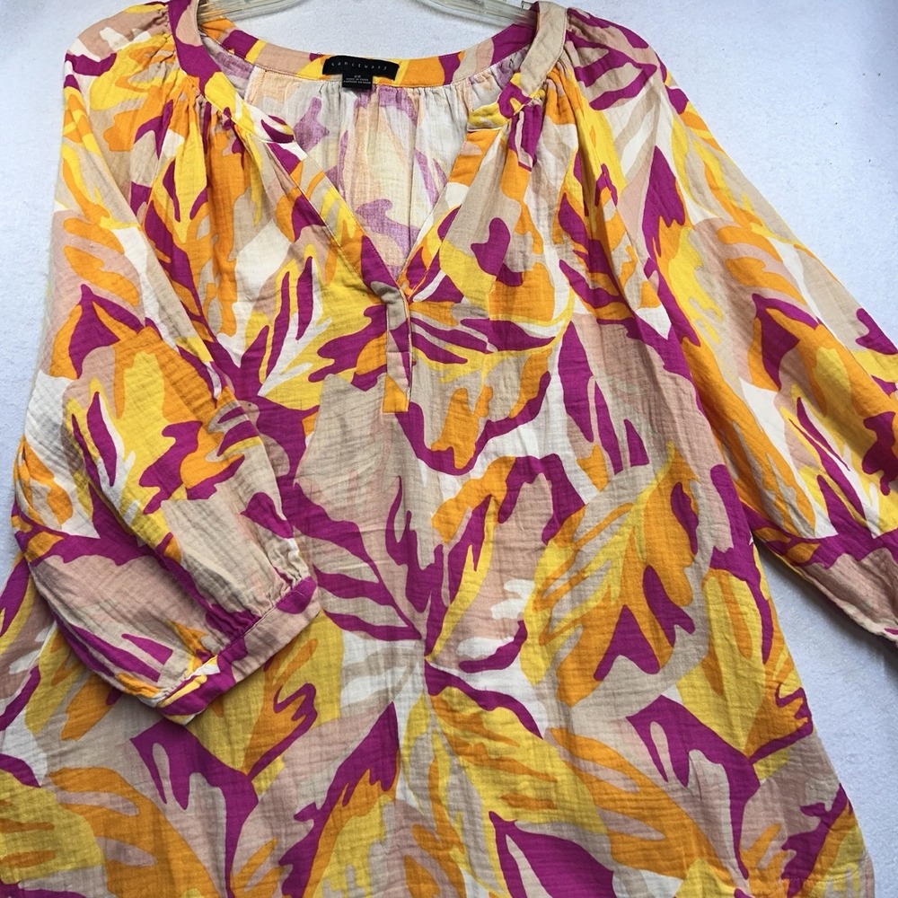Sanctuary Plus Island Tunic Make A Splash Oversized V Neck Gauzy Lightweight 2X